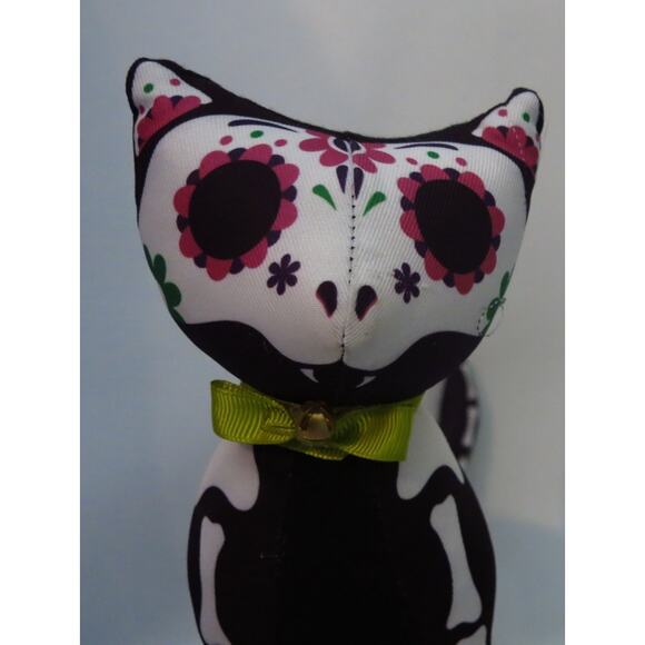 Day of the Dead Skeleton Cat Dia De Los Muertos Fabric Stuffie Toy Halloween - Picture 5 of 8